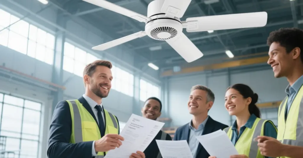 Energy-efficient ceiling fans reducing HVAC costs chart