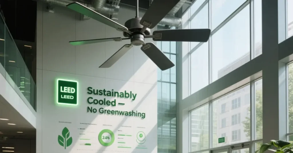 Eco-friendly ceiling fans reducing carbon footprint illustration