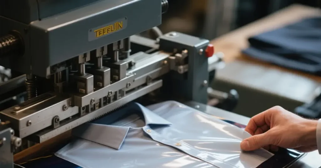 Pressure adjustment knob on a heat press machine ensuring clean vinyl edges on cotton t-shirt.