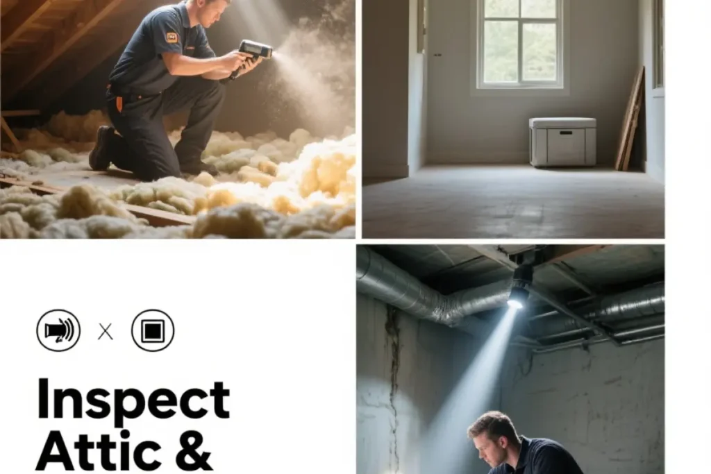 Inspecting attic and basement for damage