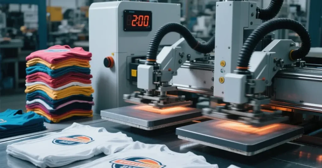 Comparison photo of a failed iron-on vinyl vs a clean results shirt press machine application.