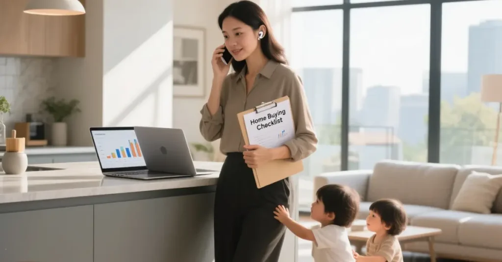determined working mom looking confidently at a real estate investment portfolio