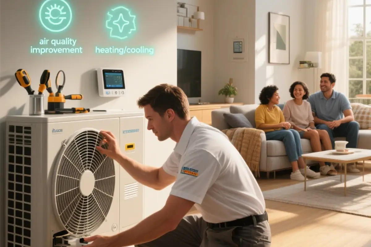 Diagram of a residential home HVAC system showing heating, ventilation, and air conditioning components