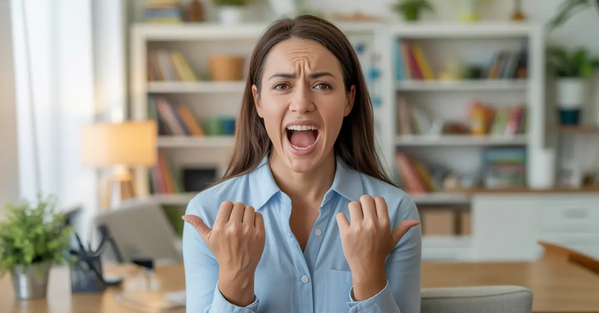 overwhelmed adult losing emotional stay calm at home during sudden family chaos